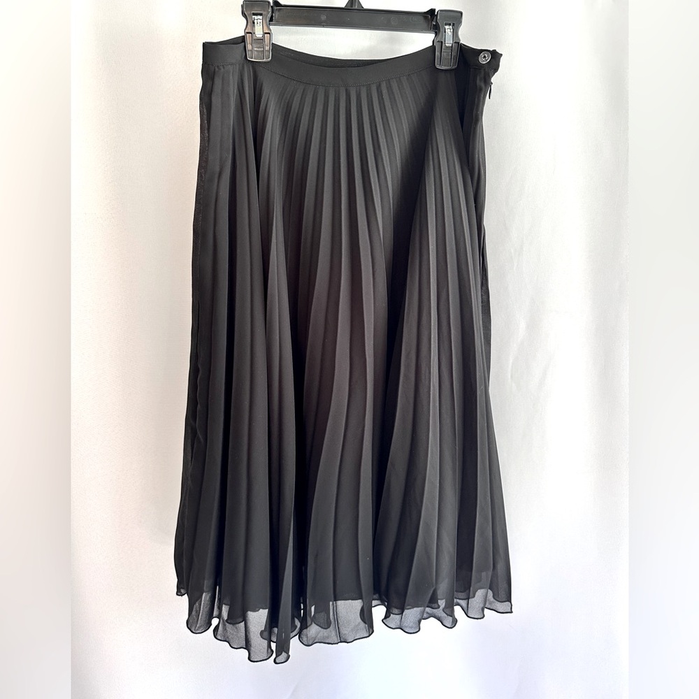 SANDRO Black Pleated Midi Skirt